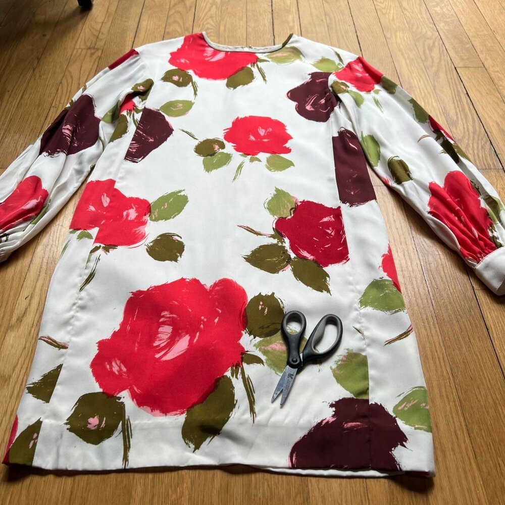 Kate Spade New York Size XXS Red Green Just Rosy Silk Blend Floral Shift Dress - Picture 13 of 16